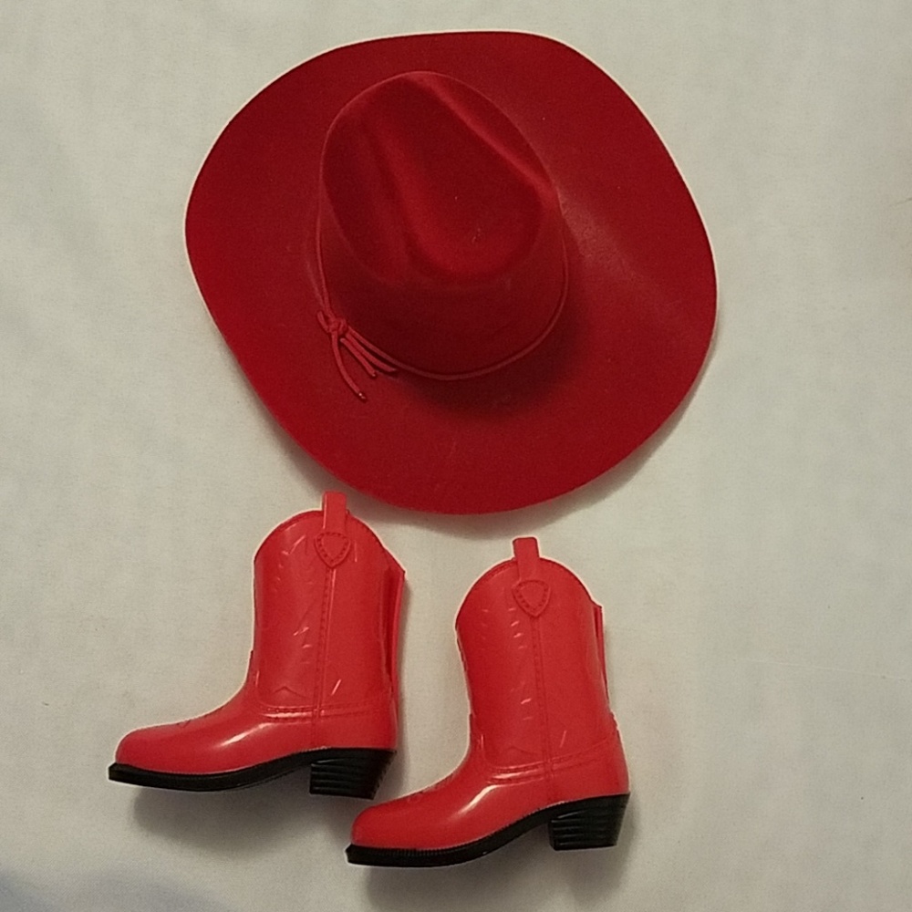 18in doll red cowgirl hat and red boots